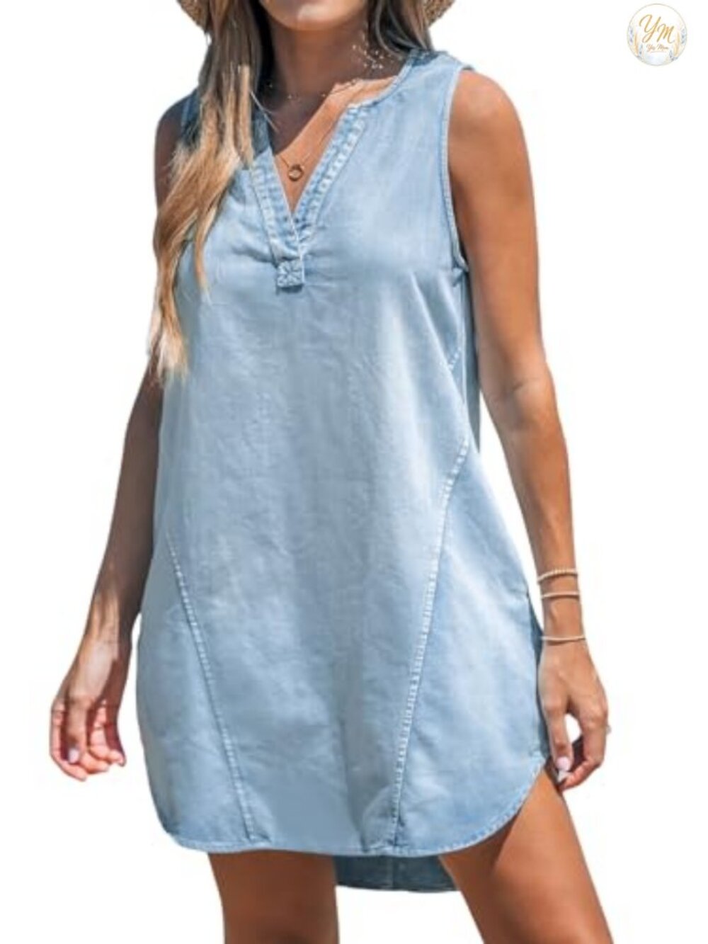 Denim Mini Dress V Neck Sleeveless Casual Summer Jean Dress